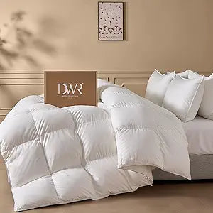 DWR Goose Feather Down Fiber Comforter King Size, Fluffy White Duvet Insert, Buttery-Soft and Breathable, Cloud-Like Loft, All Season Hotel Luxury Bedding, 8 Corner Tabs, 106" x 90"