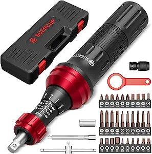 SUERCUP 1/4" 10-80In.lb Torque Screwdriver 36 PCS Set with T-bar, Hex, Torx, and Phillips S2 Bits,Torque Wrench Screwdriver for Scope and Car, Bike Mounting and Home DIY