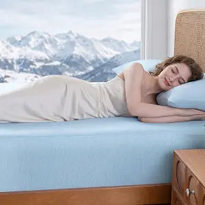 PHF Cooling Fitted Sheet Set King Size, Q-Max>0.4, Heathered Sky Blue