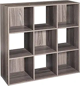 ClosetMaid Cubeicals 9 Cube Storage Shelf Organizer Bookshelf, Stackable, Square Shape, Easy Assembly, Wood, Natural Gray Finish