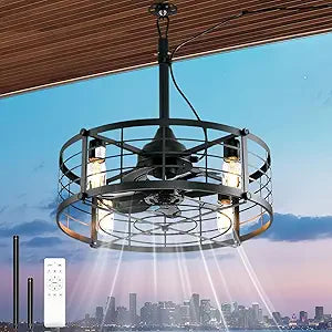 AHAWILL 20" Gazebo Fan, Outdoor Hanging Fan with Llight,6-Speed and Reversible,Plug in Ceiling Fan with Remote&APP,Cage Ceiling Fan with Light for Farmhouse,Gazebo,Patio,Warehouse