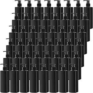 Chunful 48 Pcs Soap Dispensers Plastic Pump Bottles 8.5 oz Refillable Dishwashing Liquid Dispenser with Pump Leakproof Empty Lotion Shampoo Bottles Containers (Black)