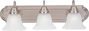Maxim Lighting Essentials 3-Light Bath Vanity Light | Satin Nickel Finish | Transitional Bath Vanity Light | Ideal for Bathrooms & Powder Rooms | Dimmable Damp Rated | 8013MRSN