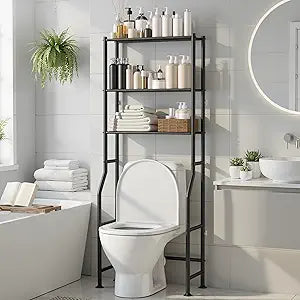 3-Tier Over The Toilet Storage, Freestanding Metal Bathroom Shelves, Space Saver Above The Over Toilet Storage Shelf for Bathroom (Black)