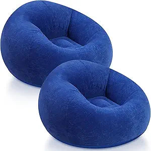 Realspring Inflatable Bean Bag Chairs Outdoor Blow up Camping Chairs Inflatable Lazy Sofa Folding Portable Bean Bag Loungers Couch(Dark Blue,2 Pcs)