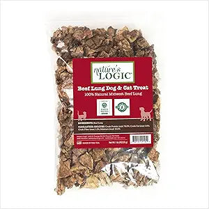 NATURE'S LOGIC Beef Lung Dog & Cat Treats - 100% Natural Midwest USDA Beef Source - Roasted Treats for Dogs and Cats - No Synthetics - 78% Protein - Beef Lung Treat, 1lb