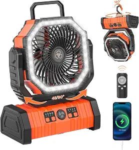 20000mAh Auto-Oscillating Battery Operated Fan with Remote/Hook/Timer, 58H