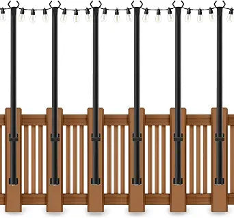AHRLHR 6 Pack 5 Ft String Light Poles, String Light Poles for Outside with Fixing Clips,Metal Poles for Outdoor String Lights, Hanging Light Poles for Deck Fence Garden Backyard Wall Bistro
