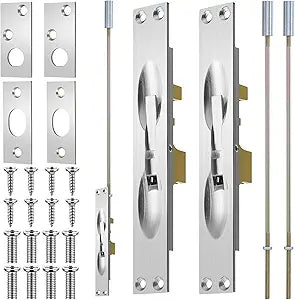 Blulu 2 Pcs Solid Brass Lever Extension Flush Bolt Solid Brass Flush Bolt - 1"w x 6-3/4" H, for Fire Swinging Hollow Metal and Double Doors(Sliver,12 Inch)