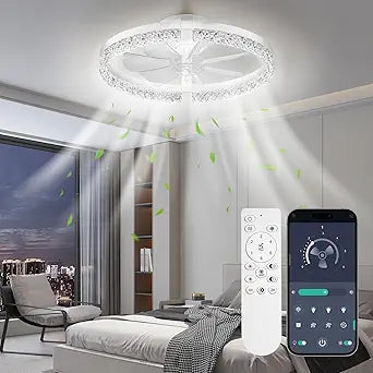 StarryEver LED Ceiling Fans with Lights and Remote, 18 inch Modern Smart Ceiling Fan, 6 Speeds and 3000K-6500K Stepless Dimmable Quiet Fan Lights Ceiling for Bedroom, Living Room, Dining Room, White