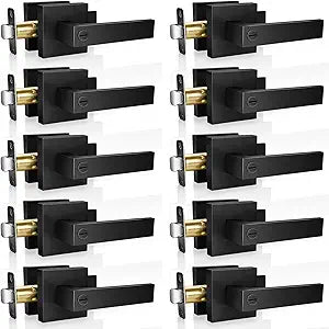 10 Pack Matte Black Door Handles Privacy Door Levers, Keyless Interior Door Knob for Bedroom Bathroom, Heavy Duty Square Door Lock, Reversible for Left Right Handled Doors