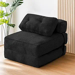 Folding Sofa Bed, Convertible Sleeper Chair with Pillow Foldable Mattress with Back Support,Space-Saving Sofa for Living Room,Bedroom (Black)