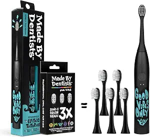 Made by Dentists Sonic X Electric Toothbrush ��� Rechargeable Kids Sonic Toothbrush, 8X Plaque Removal, 2 Speed Modes, 2-Minute Timer 6 Brush Heads Included, Tweens Ages 7+, Good Vibes Only Edition