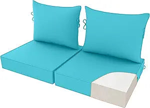 22x22 inch Outdoor Chair Cushion Set of 2, Fade-Resistant Deep Seat Patio Cushions with Handle Straps, Patio Furniture Cushion for Seat Patio Chairs, Rattan Furniture, Lake Blue