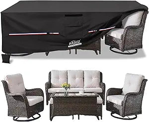 Patio Furniture Covers,Outdoor Furniture Cover Waterproof,600D Rectangular Patio Heavy Duty Table Cover,Outdoor Dining Table and Chair General Purpose Furniture Covers 111"L x 74"W x 28"H-Black