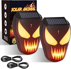 Solar Nocturnal Animal Repeller with Flickering Flame, Waterproof Solar Racoon Repellent Outdoor Coyote Deterrent for Fox, Raccoon, Skunk, Deer - Predator Light for Chicken Coop, Garden (2Pack-Black)