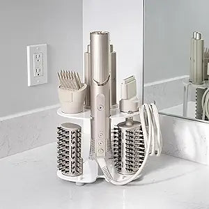 Blow Dryer Accessory Holder for Dyson Airwrap & Shark FlexStyle Only - Wall or Countertop Organizer for Hair Tools - Storage Rack for 9 Styling Attachments - White (Blow Dryer Not Included)