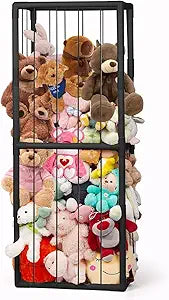 Stuffed Animal Storage, Storage Organizer with Elastic Band, Thicken PVC Tube Large Stuffed Animals Holder for Nursery Playroom Bedroom Room Furniture Plush Storage-Black