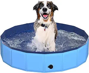 CACSPS 39.5" x 12" Foldable Dog Pool - Collapsible Hard Plastic Kiddie Pool for Dogs & Kids, Non-Slip Pet Bath Tub for Outdoor Backyard Use, Lightweight & Portable (Blue)