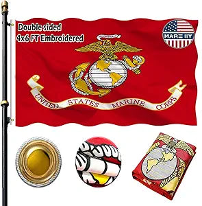 Embroidered Marine Corps Flag 4x6 Feet - Double Sided Double Needle Stitched Outdoor Heavy Duty Durable USMC Flag with Canvas Header/Brass Grommets for Indoor and Outdoor Decoration
