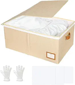 Lukeline Wedding Dress Storage Box, Wedding Dress Preservation Box with Lid, Foldable Acid-Free Organizer with 1 Pair of Microfiber Gloves and 20 Sheets of Acid-Free Paper (1, Large)