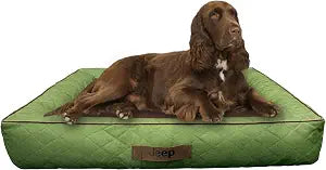 Jeep Quilted Bolster Dog Bed for Pets (Rugged Green) Shredded Memory Foam Fill Base with Supportive Bolsters Gifts Owners (36 x 27 inch - Large)