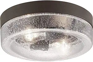 Progress Lighting Weldon Collection 2-Light Clear Seeded Glass Farmhouse Outdoor Ceiling Flush Mount Light Architectural Bronze, 4.50x10.75x10.75