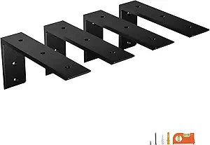 NEODROP 4-Pack 8 Inch Countertop Support Brackets, Heavy Duty L Brackets for Quartz/Wood/Laminate/Granite Countertops | 3/8" Thick Metal Steel | Frosted Black Powder Coated