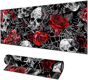 HOMETITUTE Large Mouse Pad 31.5x11.8 Inch Gaming Mousepad Skull Rose Non-Slip Keyboard Desktop Protector Mat XL Mouse Pad for Home Office Laptop Wireless Mice Accessories