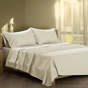XOOX Linen California King Sheet Sets Cotton - 500 Thread Count 100% Cotton Cal King Sheets, 4 PC (Ivory), Luxury Soft, Breathable, Cooling, Large 16" Deep Pocket Sateen Bedsheet Set for Dorm Rooms
