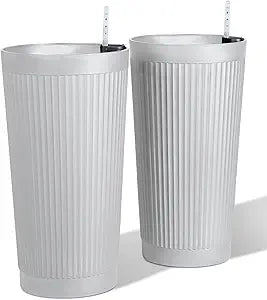 24 Tall Outdoor Planters Set of 2, Self Watering Flower Pots White Planters for Outdoor Plants, Modern Plastic Tall Planter for Front Porch, with Drainage Hole (Ribbed)