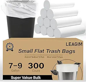 300 Count 7-9 Gallon Trash Bags, 13 Micron Extra Thick 8 Gallon Medium Garbage Bags, Unscented White Wastebasket Trash Can Liners for Bathroom Kitchen Home Office