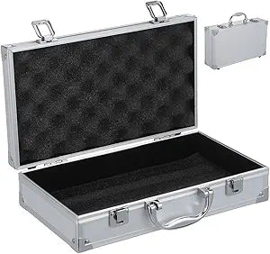 Aluminum Briefcase with Lock, 11.8 Inch Metal Hard Case for Men, Portable Tool Box with Foam, Secure Lockable Storage Briefcases, Aluminum Flight Carrying Case for Travel Cash Documents (Silver)