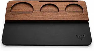 58mm Espresso Tamping Mat Walnut and Leather Coffee Mat Organizer for Espresso Machine, Barista Tool Storage