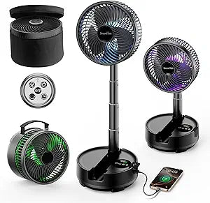 Socool 20000mAh Portable Fan Foldable Wireless Battery Rechargeable with 8-Speed & 112H, 90┬░ Osciliating Floor Standing Fan Remote, Desk Fan with 8H Timer & LED Light for Home Kitchen Travel Camping