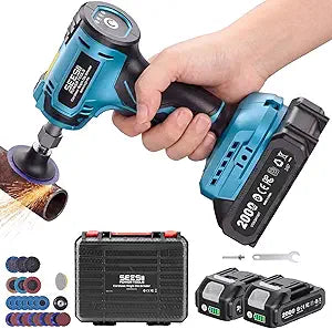 SEESII 1/4" Right Angle Die Grinder Kit, Cordless Brushless Electric Grinder w/ 2 Batteries & 23PCS 2 Accessories, 4-Speed, Max 24500 RPM, LED Work Light, Lightweight for Grinding Deburring Engraving