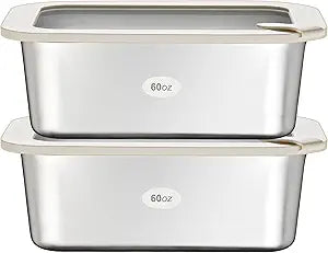 Urban Green Stainless Steel Food Containers with Glass Lid, Large Airtight Leakproof Stainless Steel Storage Containers in set of 2, Rectangle Shape, Microwave Safe, 100% Plastic Free