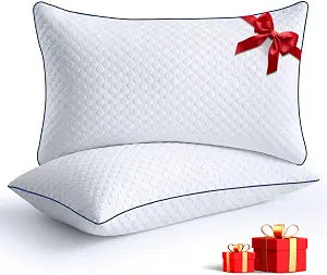 Shredded Memory Foam Pillows Queen Size Set of 2, Queen Pillows for Sleeping 2 Pack, Adjustable Firm Pillow for Side Back Stomach Sleepers, Washable Bed Pillow