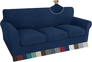 ZNSAYOTX 4 Piece Sofa Covers for 3 Cushion Couch, Super Soft Couch Slipcovers with Seat Cushion Cover Thick Durable, Spandex Blend High Stretch & Bottom Ties Furniture Sofa, Navy Blue