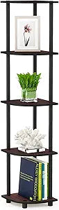 Furinno TURN-N-TUBE Corner Shelf, 5-Tier Corner Bookshelf, Open Storage Shelves, for Organization and Storage, Living Room, Home Office, Garage, Bedroom, Dark Cherry