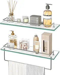 HOOBRO Glass Shelves for Bathroom, 15.7 Inch Floating Glass Shelf for Wall