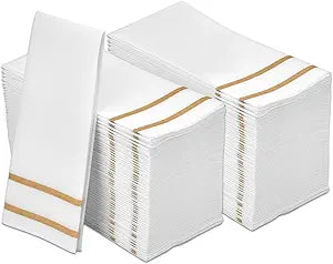 Disposable Hand Towels for Bathroom, Gold Design 200 Disposable Linen-Feel Guest Towels Formal Dinner, Wedding Napkins for Tables, and Restrooms - 8.5x4-Inches Folded 12x16.5-inches unfolded,
