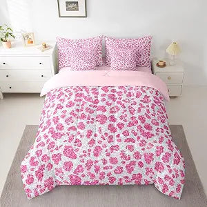 Feelyou Pink Rose Leopard Comforter Set King for Kids Boys Girls Soft Fur