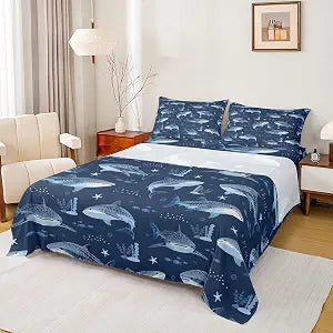 Feelyou Whale Shark Bed Sheets Set Fitted Sheet Full Size 4Pcs
