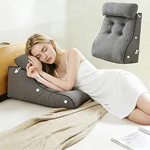Wedge Pillow Reading & Bed Rest Pillow for Sitting in Bed, Couch, or Floor, Multi-Purpose Headboard Wedge for Sleeping, After Surgery, Leg & Back Support, Neck Cushion & Washable Cover, Dark Gray