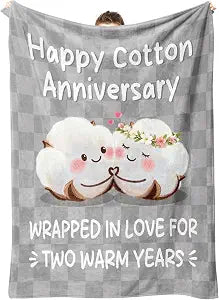 2 Year Anniversary Blanket Gifts for Him Her - Couple Blanket, 2nd Cotton Anniversary Wedding Gifts for Men Women Husband Wife Couple, Happy Cotton 2nd Year Marriage I Love You Gift for Him Her, 60*80