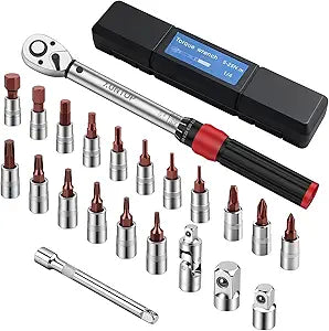 XUNTOP 22Pcs Torque Wrench Set 1/4 Inch Torque Wrench with 3.6918.44 Ft-LB Range 72 Tooth Drive Rachet Torque Wrench with Hex/Phillips/Torx Bits for Bike Motorcycle Car Tire Auto Repair
