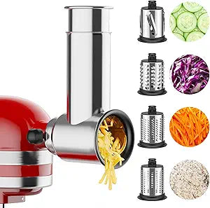 Stainless Steel Slicer Shredder Attachment for Kitchenaid Stand Mixer, Cheese Grater, Salad Maker Accessories for Kitchenaid Mixer, Grinding Powder with 4 Blades by FOCOLLK