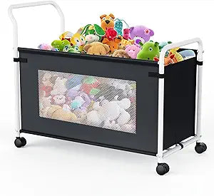 KEEGH Extra Large Toy Box for Kids with 360 Rotating Wheels, Heavy Duty Toy Chest for Boys and Girls, Toy Storage Organizer for Kids, Toy Bins for Living Room, Nursery, Bedroom(Black)