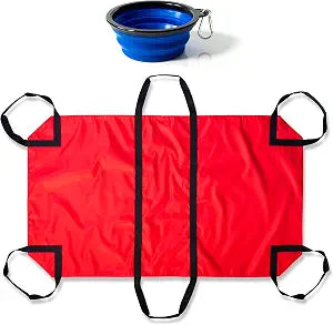 Transport Stretcher for Dogs - Animal Emergency Transport Carrier with Buckled Adjustable Safety Strap - Complete with Collapsible Dog Bowl